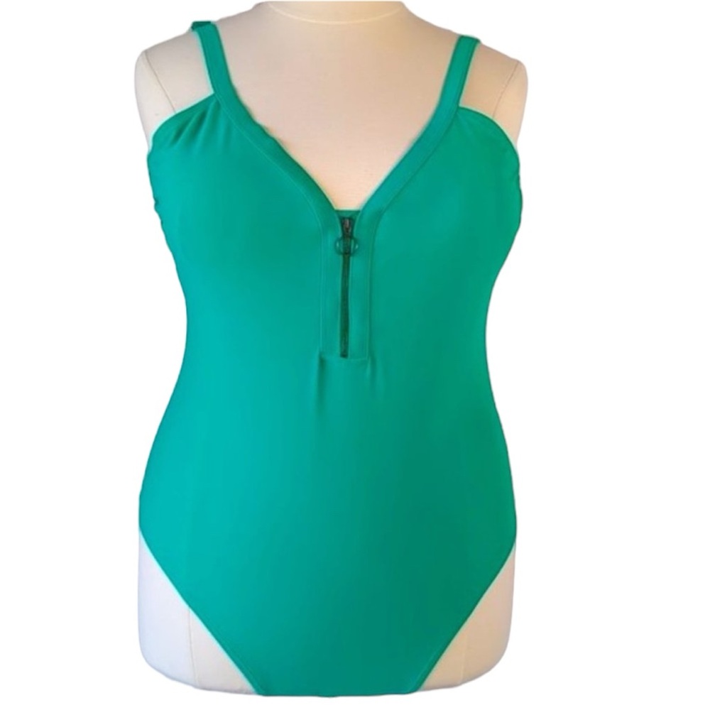 Mynah One Piece swimsuits for women 22w Green Color Zipper Front